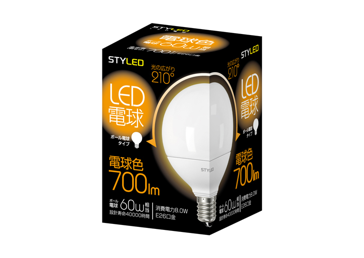 LED電球(ボールタイプ)　E26口金　60W相当　電球色