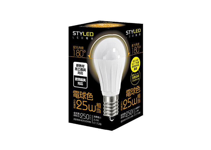 LED電球　E17口金　断熱材施工器具対応　25W相当　1個パック　電球色（2017年度省エネ目標基準値達成モデル）