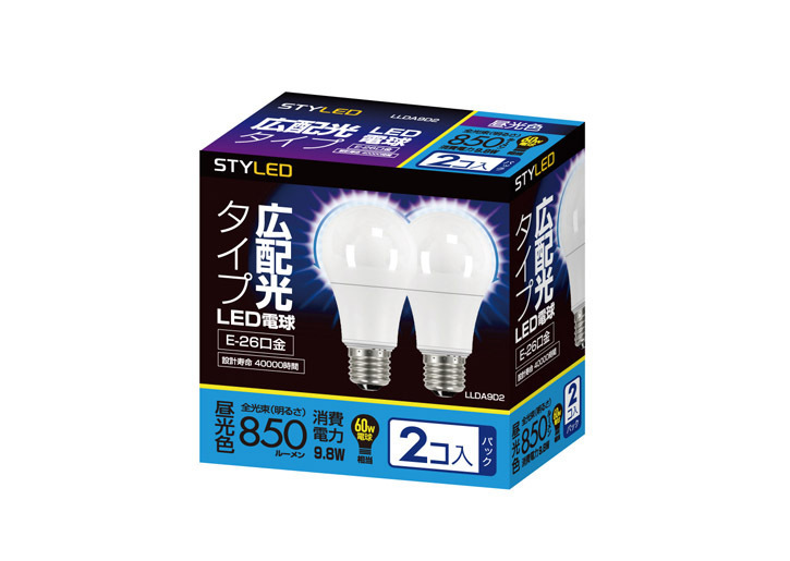 LED電球 E26口金 60W相当 2個PK 昼光色【生産終了】 | STYLED