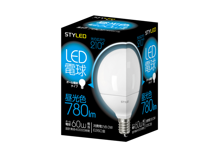LED電球(ボールタイプ)　E26口金　60W相当　昼光色