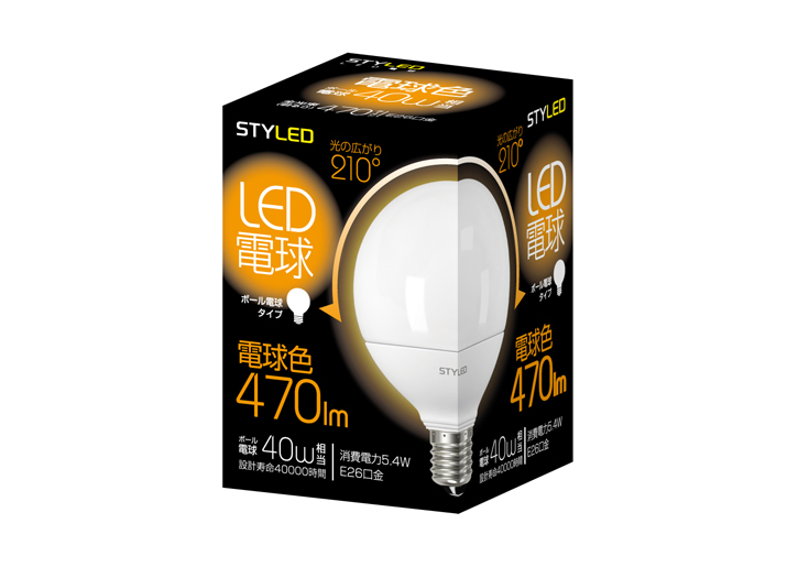 LED電球(ボールタイプ) E26口金 40W相当 電球色 | STYLED