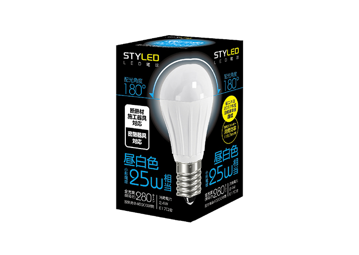 LED電球　E17口金　断熱材施工器具対応　25W相当　1個パック　昼白色（2017年度省エネ目標基準値達成モデル）