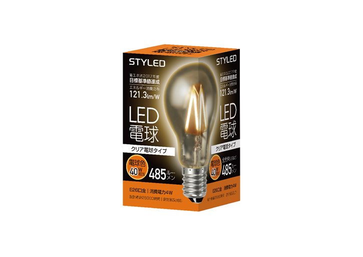 LED電球　E26口金　クリア電球タイプ40W相当　電球色（2017年度省エネ目標基準値達成モデル）