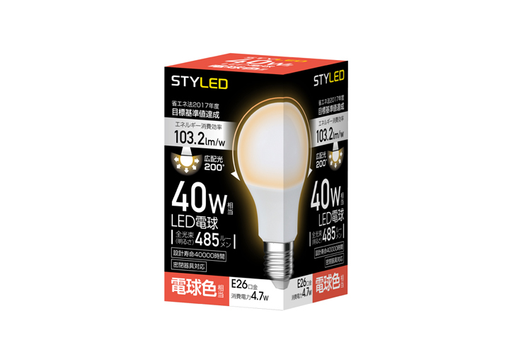 LED電球　E26口金　40W相当広配光　電球色（2017年度省エネ目標基準値達成モデル）