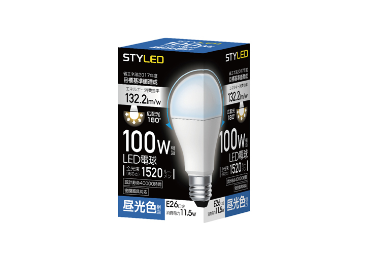 LED電球　E26口金　100W相当広配光　昼光色（2017年度省エネ目標基準値達成モデル）