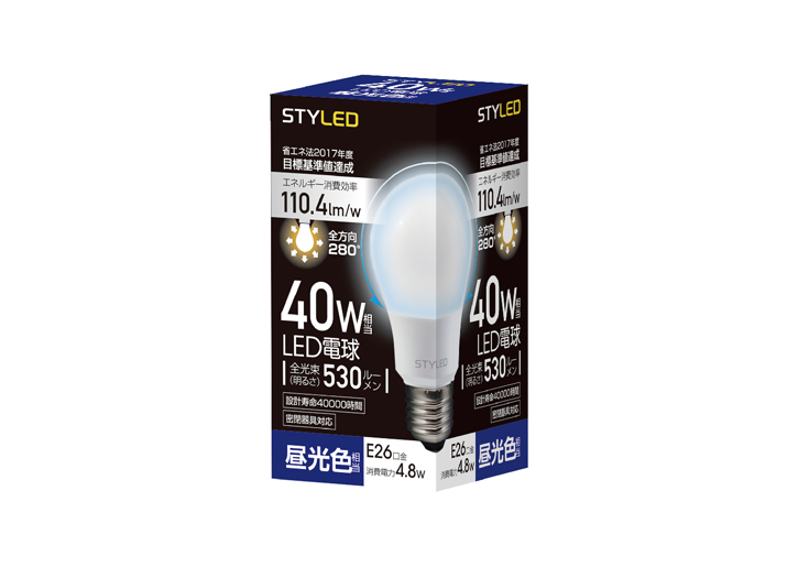 LED電球　E26口金　40W相当全方向　昼光色（2017年度省エネ目標基準値達成モデル）
