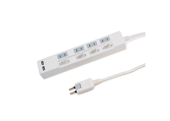 USB充電ポート付電源タップ コンセント4口＋USBポート2口（合計2.4A） 電源コード長2ｍ ホワイト---STP4UA2W-2 | STYLED