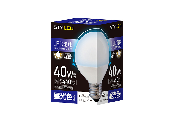 LED電球(ボールタイプ・G70)　E26口金　40W相当　昼光色