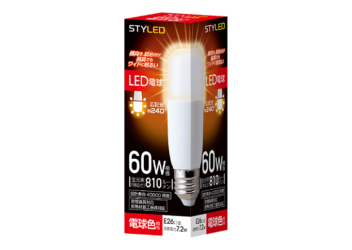 LED電球(T形)　E26口金　60W相当　電球色