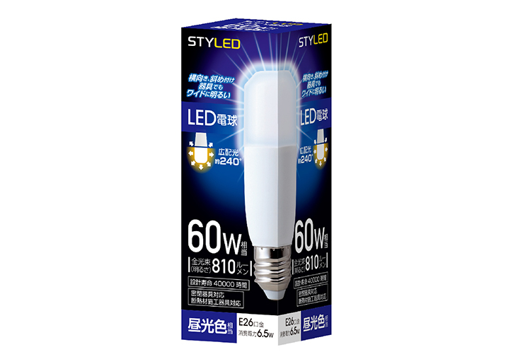 LED電球(T形)　E26口金　60W相当　昼光色
