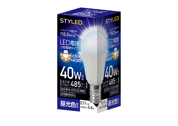 LED電球 E17口金 密閉器具対応 40W相当 昼光色（2017年度省エネ目標基準値達成モデル）