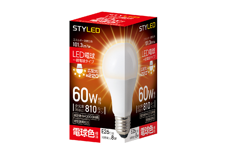 LED電球 E26口金 密閉器具対応 60W相当 810lm 電球色---HA6T26L1