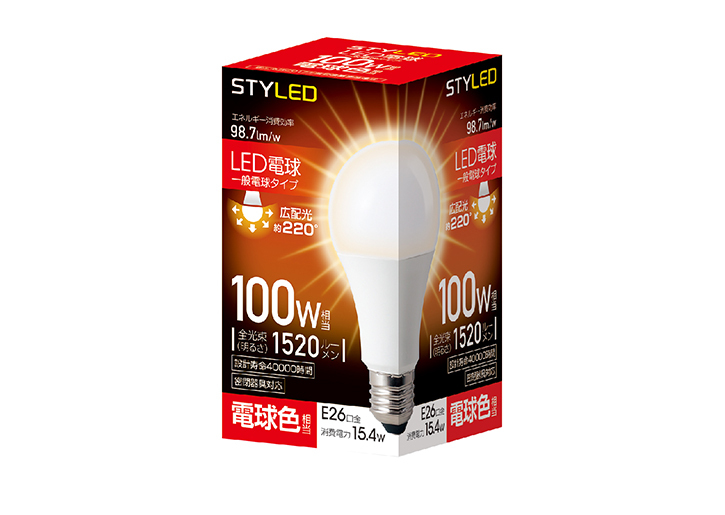 LED電球 E26口金 密閉器具対応 100W相当 電球色（2017年度省エネ目標基準値達成モデル）
