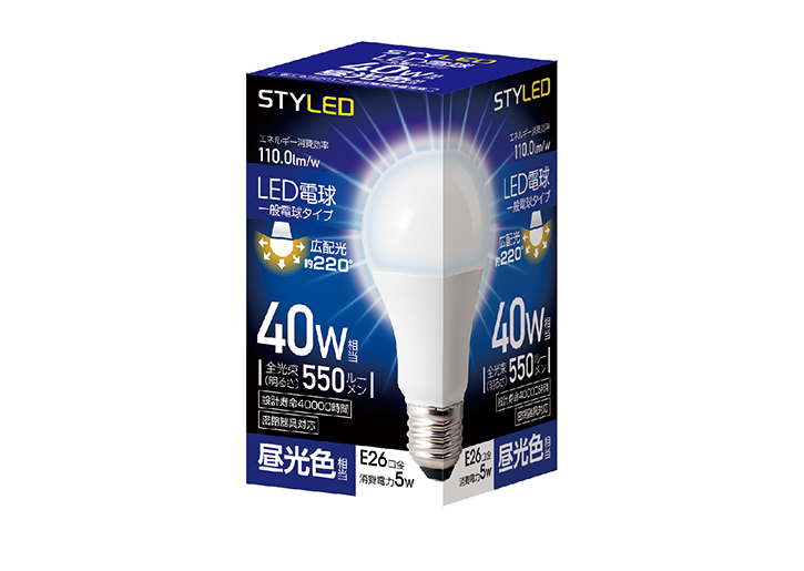 LED電球 E26口金 密閉器具対応 40W相当 昼光色（2027年度省エネ目標基準値達成モデル）