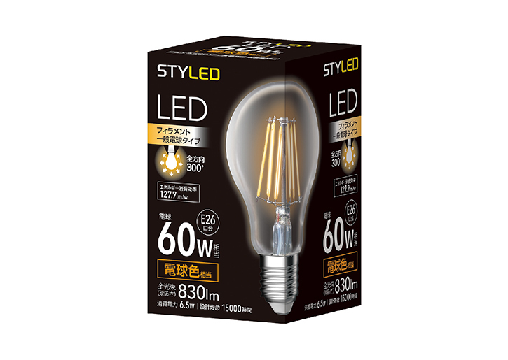 LED電球　E26口金　クリア電球タイプ60W相当 一般電球形　電球色