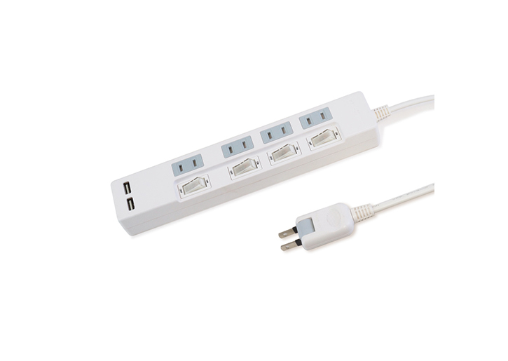 USB充電ポート付電源タップ コンセント4口＋USBポート2口（合計2.4A） 電源コード1ｍ---STP4UA2W-1