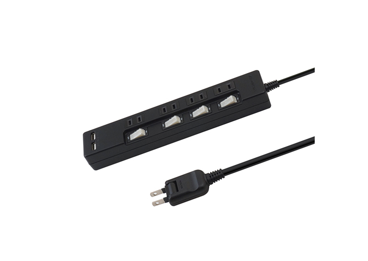 USB充電ポート付電源タップ コンセント4口＋USB2ポート（合計2.4A） 電源コード2ｍ ブラック