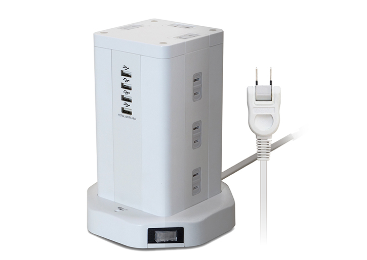 USB充電ポート付電源タップ コンセント12口＋USB4ポート（合計4.8A） 電源コード2ｍ ホワイト