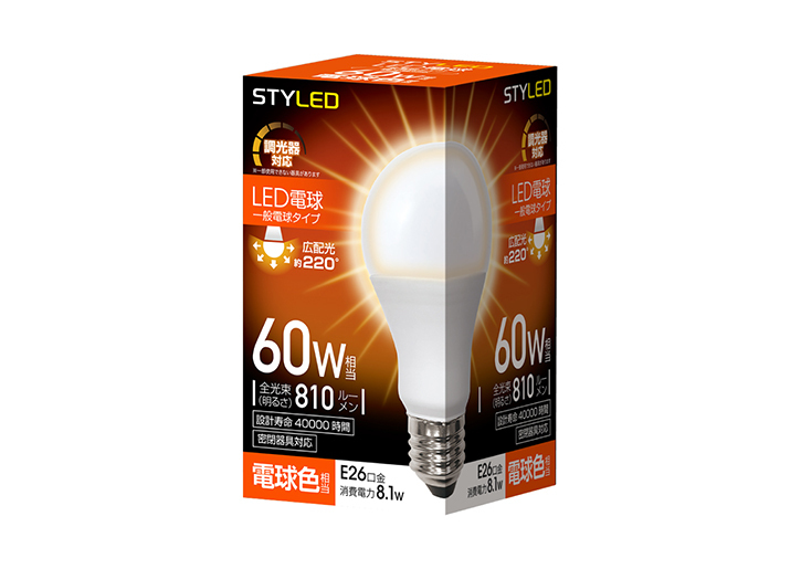 LED電球 E26口金 調光器対応 密閉器具対応 60W相当 電球色---HA8D26L1 