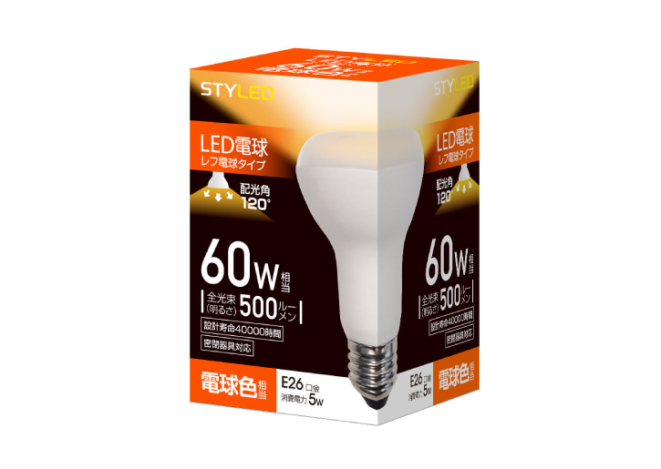 LED電球 E26口金 レフ電球タイプ 60W相当  密閉器具対応 500lm 電球色---HDR6E26L1