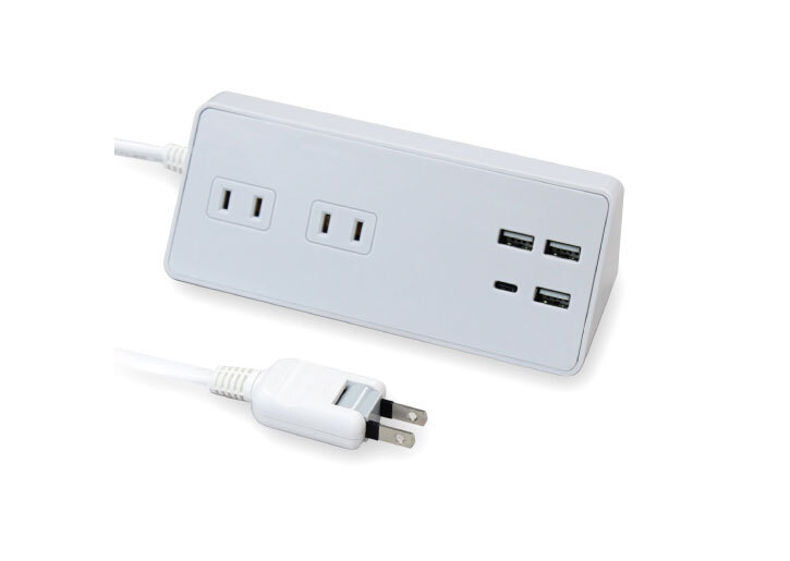 USB充電ポート付卓上電源タップ コンセント2口＋USB4ポート  電源コード2ｍ ---STTP2U3CW-2
