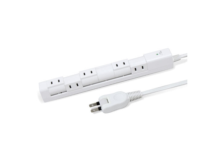 回転式スリム電源タップ AC6口 電源コード2m ホワイト---PTRP6W-2